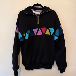 Vtg SOS Sportswear of Sweden Knit Windbreaker Sweater – Geometric 80s Pullover M